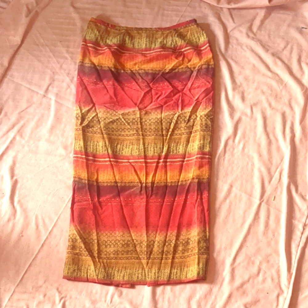 Boho Striped Silk Column Skirt